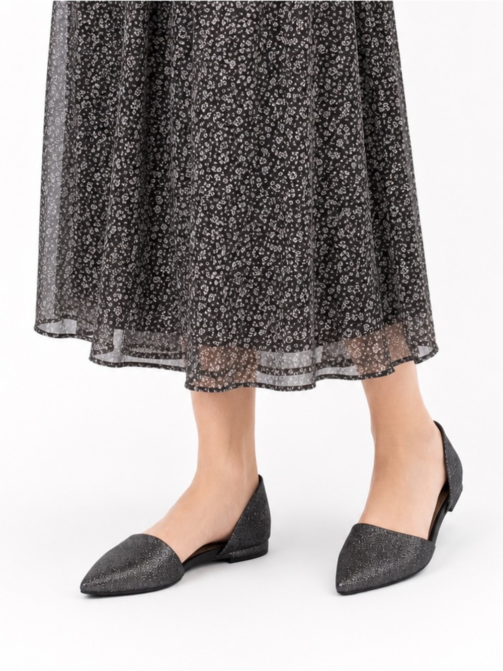 Size 8 Native Women’s Audrey Glitter D’Orsay Flats Black Shimmer Slip On Shoes